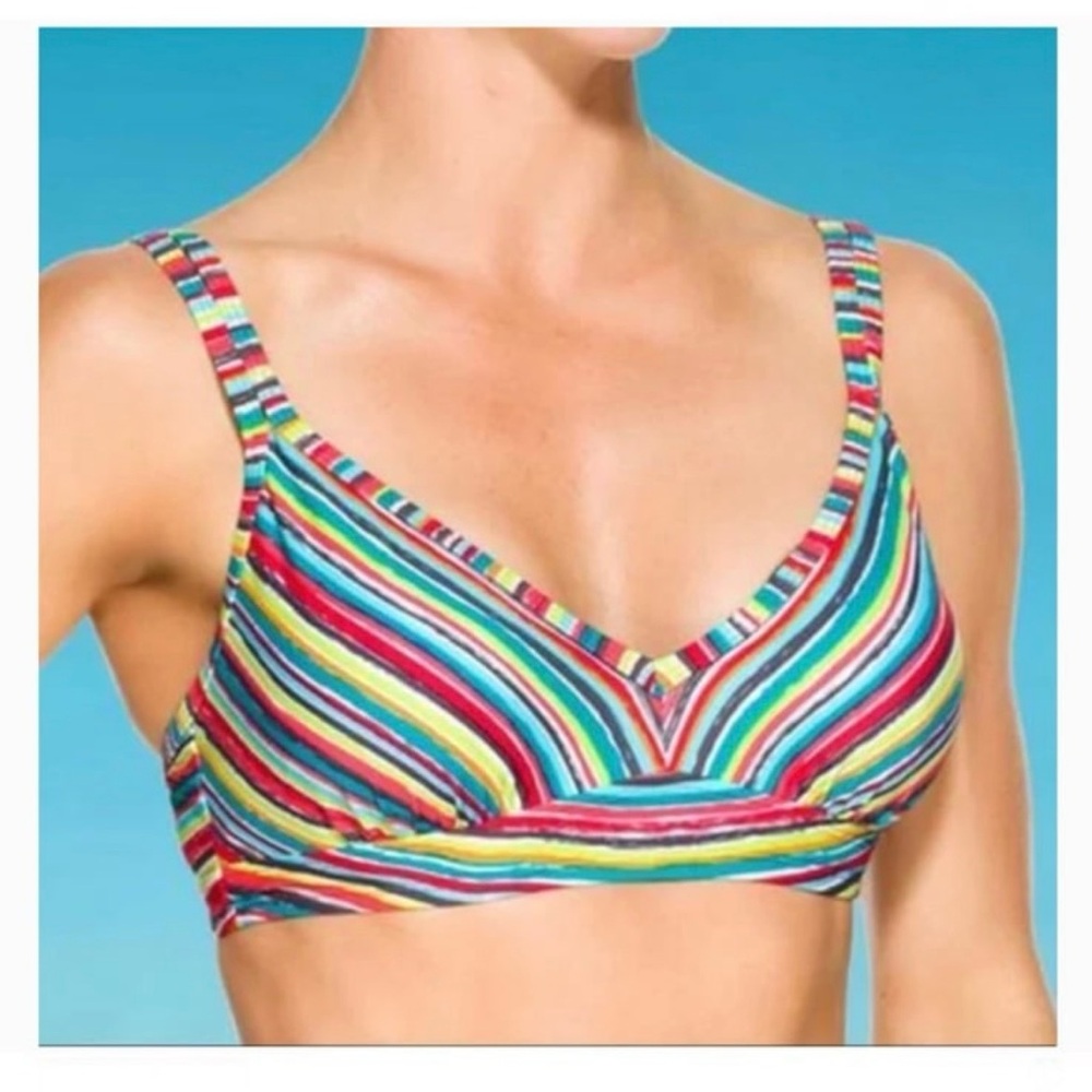 Athleta Montego Colorful Stripes Shirred Underwire Adjustable Bikini Top 38B/C‎